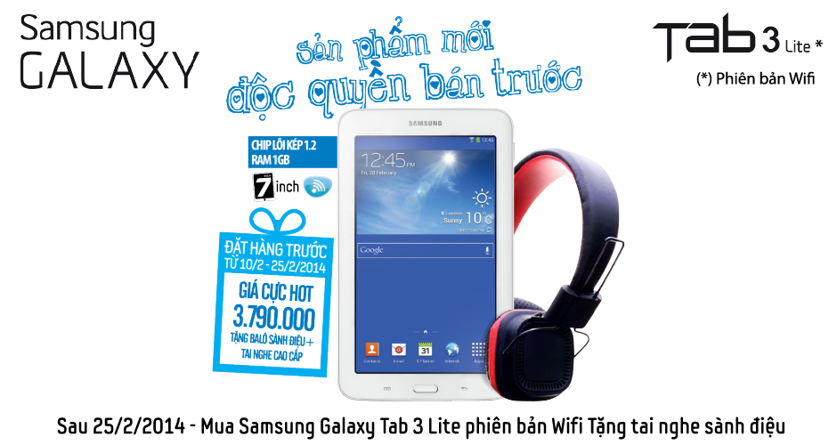 Độc quyền bán trước Samsung Galaxy Tab 3 Lite Wifi