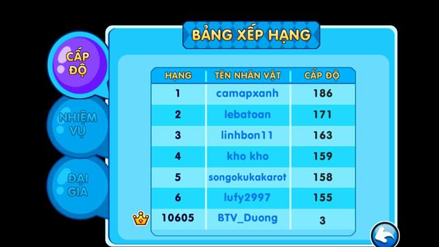 Bảng xếp hạng cho các game thủ