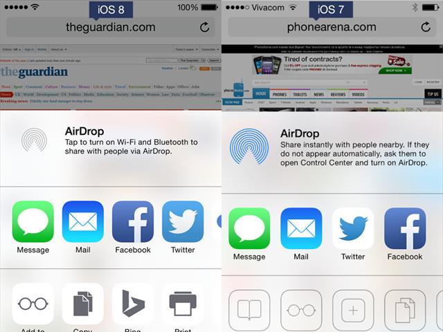 iOS 8 vs iOS 7