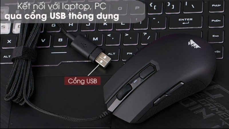Chuột máy tính Corsair có dây cắm USB rời, độ dài lên đến 181cm