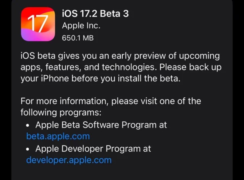 Apple vừa phát hành iOS 17.2 và iPadOS 17.2 Beta 3 cho các nhà phát triển