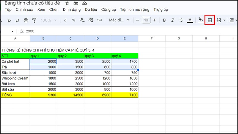 Cách tạo màu viền ô trong Google Sheets