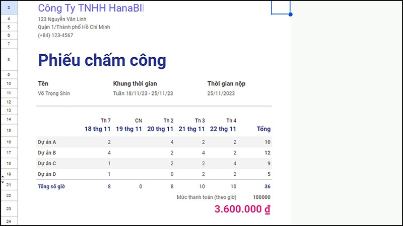 Cách tạo phiếu chấm công hàng tuần trên Google Sheets