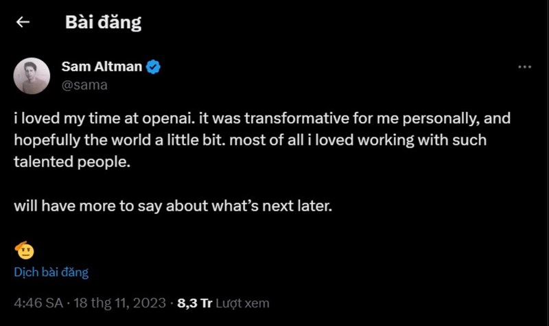 Cựu CEO OpenAI chia sẻ cảm nghĩ trên X 