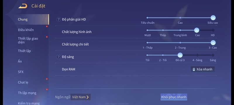 Thiết lập đồ họa game Liên Quân Mobile khi thực hiện kiểm tra pin Redmi 13C. Thiết lập đồ họa game Liên Quân Mobile khi thực hiện kiểm tra pin Redmi 13C.