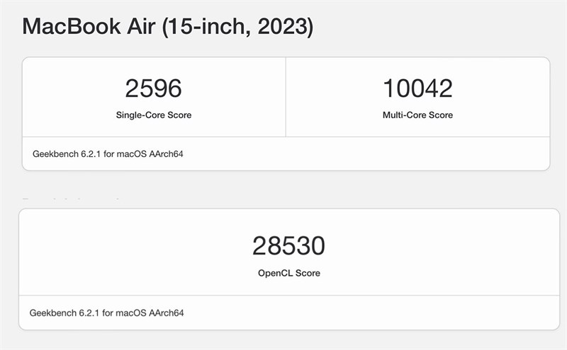 Điểm Geekbench 6 của MacBook Air 15 inch M2 phiên bản macOS 14