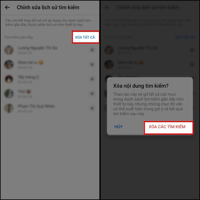 Cách xóa lịch sử tìm kiếm Messenger trên điện thoại