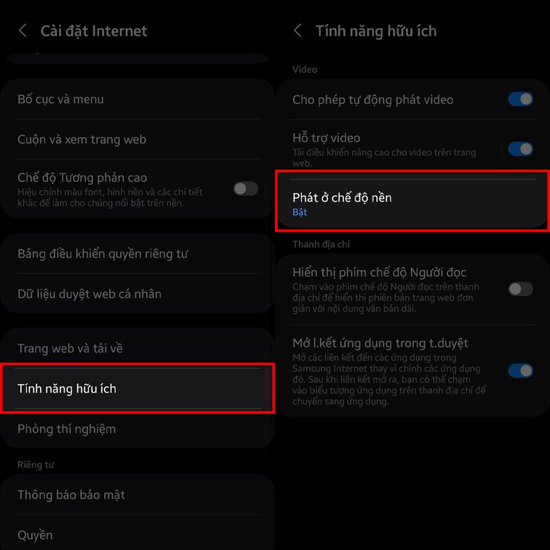 Cách sử dụng phát trong nền trên Samsung Internet