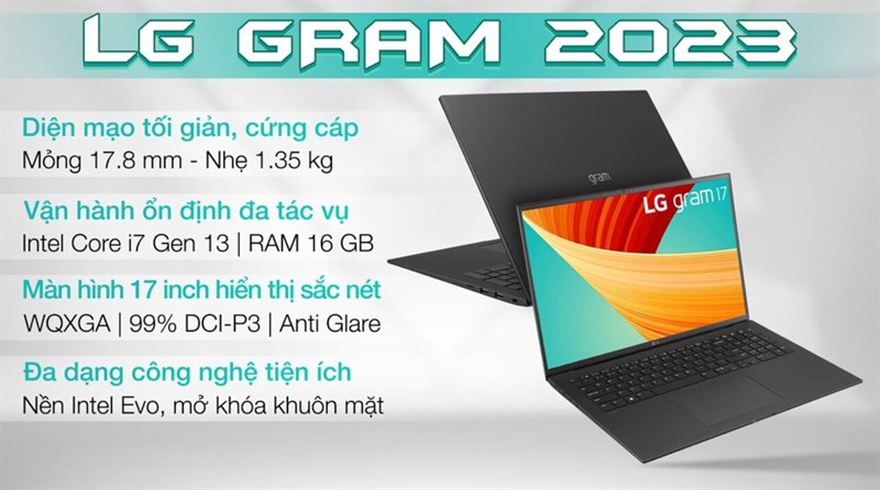 Laptop LG gram 2023 i7 1360P/16GB/1TB/Win11 (17Z90R-G.AH78A5)