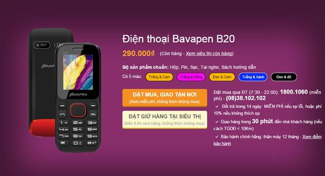 Bavapen B20 được thegioididong phân phối với giá bán tham khảo khoảng 290.000 đồng