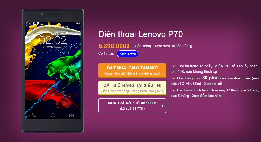 Lenovo P70, smartphone pin chờ 46 ngày chính thức lên kệ thegioididong