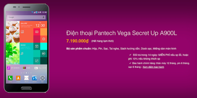 Pantech Vega Secret Up sắp trở lại Việt Nam với giá hấp dẫn Pantech Vega Secret Up sắp trở lại Việt Nam với giá hấp dẫn