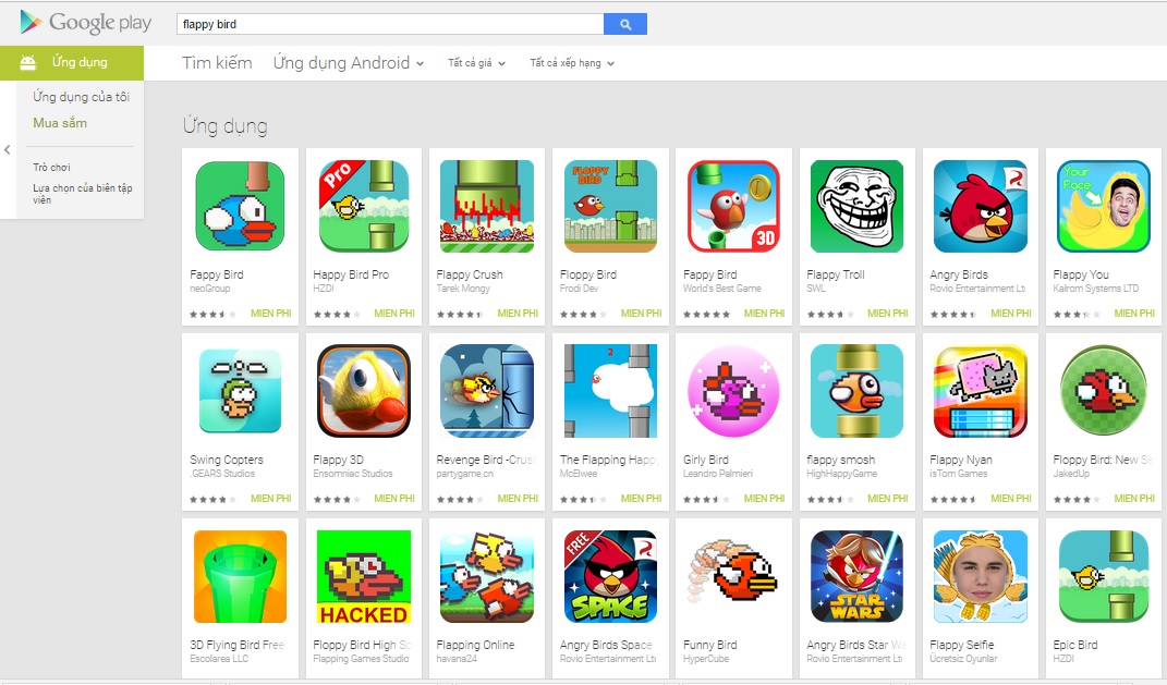 Ứng dụng flappy bird giả mạo trên Google Play