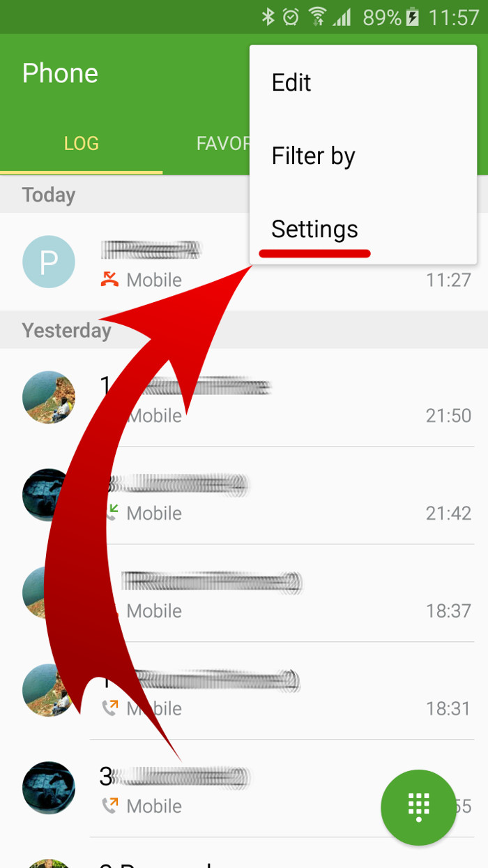 Chọn Settings trong ứng dụng điện thoại Chọn Settings trong ứng dụng điện thoại