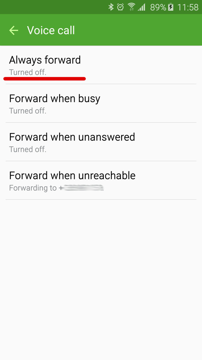 Chọn dòng Always forward để chuyển tiếp tất cả các cuộc gọi Chọn dòng Always forward để chuyển tiếp tất cả các cuộc gọi