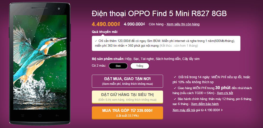 Oppo Find 5 Mini giảm giá Oppo Find 5 Mini giảm giá
