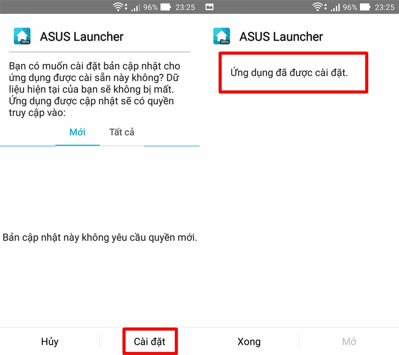 Cài đặt thành công Asus Launcher phiên bản mới