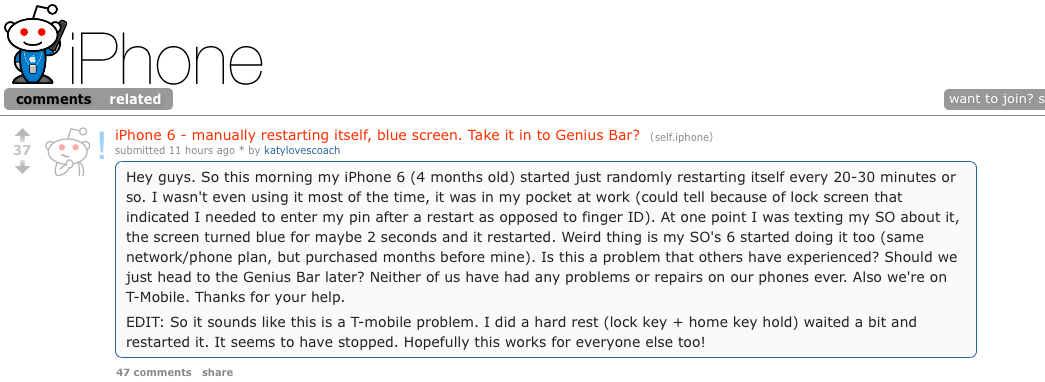 Người dùng iPhone của T-Mobile bị lỗi này đã lên Reddit để thông báo Người dùng iPhone của T-Mobile bị lỗi này đã lên Reddit để thông báo