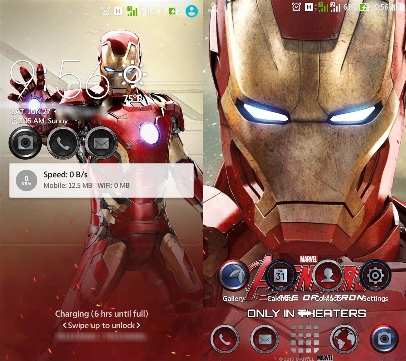 Ảnh chụp màn hình trên Asus Zenfone 2 sau khi áp dụng Theme Iron Man