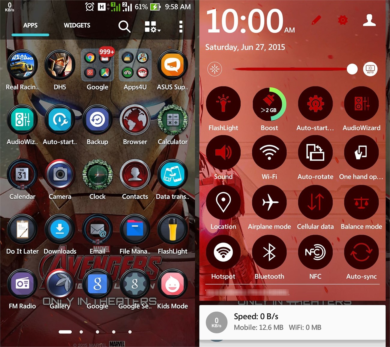 Ảnh chụp màn hình trên Asus Zenfone 2 sau khi áp dụng Theme Iron Man