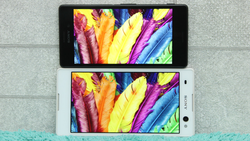 Ảnh so sánh màn hình của Sony Xperia M4 Aqua và Sony Xperia C3 Ảnh so sánh màn hình của Sony Xperia M4 Aqua và Sony Xperia C3