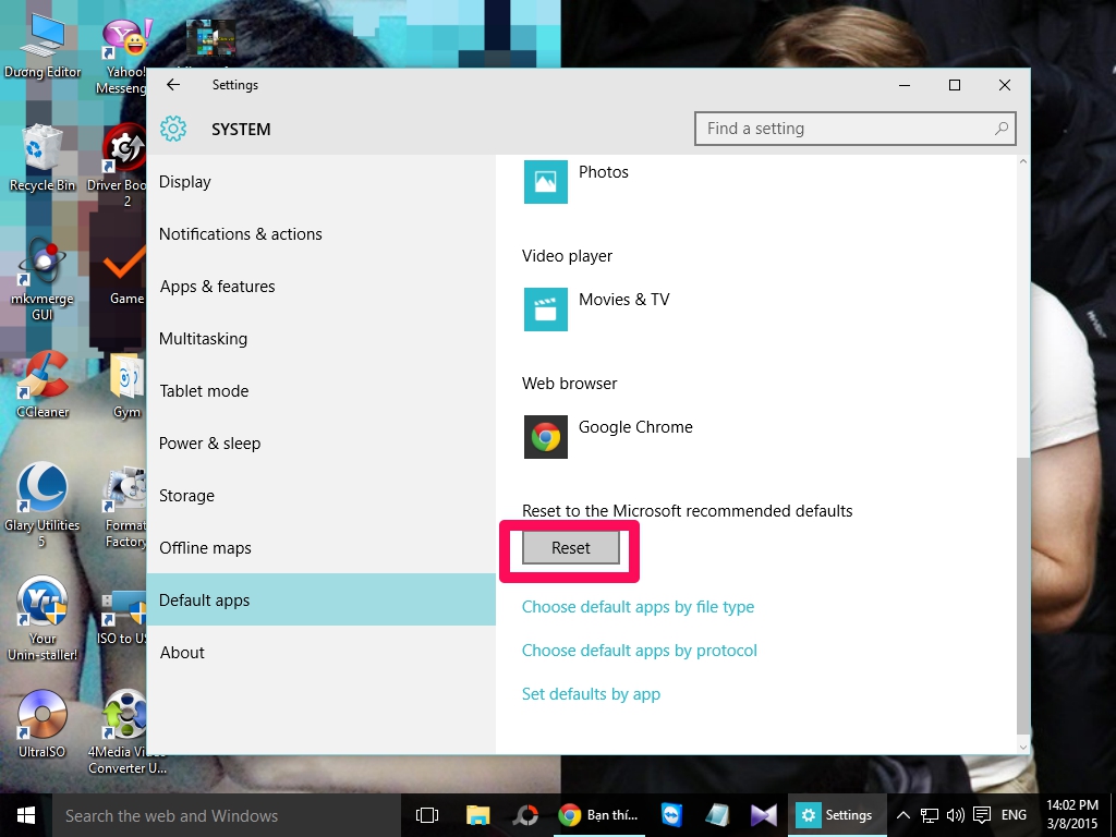 Reset trình duyệt mặc định trên Windows 10