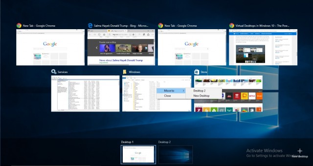 Task View hiển thị cửa sổ ứng dụng và các Desktop
