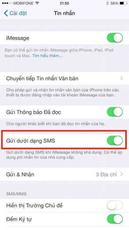 Gửi tin nhắn iMessage như tin nhắn SMS