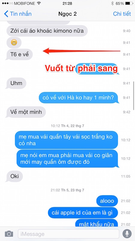 Xem thời gian tin nhắn