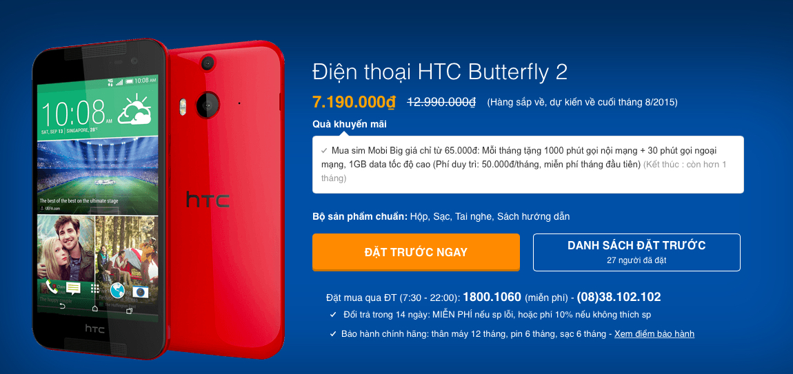 HTC Butterfly 2 lên kệ thegioididong.com