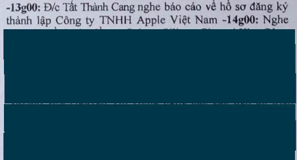 Hình ảnh chụp từ Lịch công tác