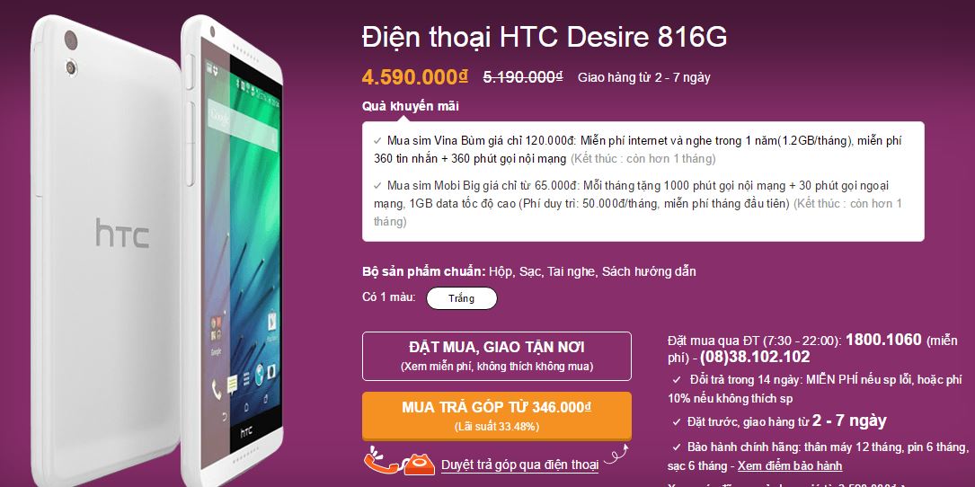 Desire 816G giảm giá mạnh