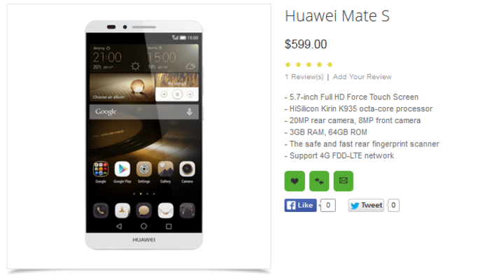 Huawei Mate S được chào bán