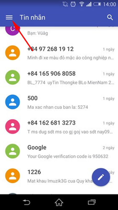 Khởi động ứng dụng Laban SMS lên, vào mục Menu trên cùng bên phải. Khởi động ứng dụng Laban SMS lên, vào mục Menu trên cùng bên phải.