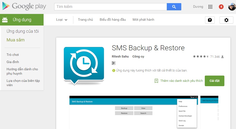 Tải và cài đặt ứng dụng có tên SMS Backup & Restore Tải và cài đặt ứng dụng có tên SMS Backup & Restore