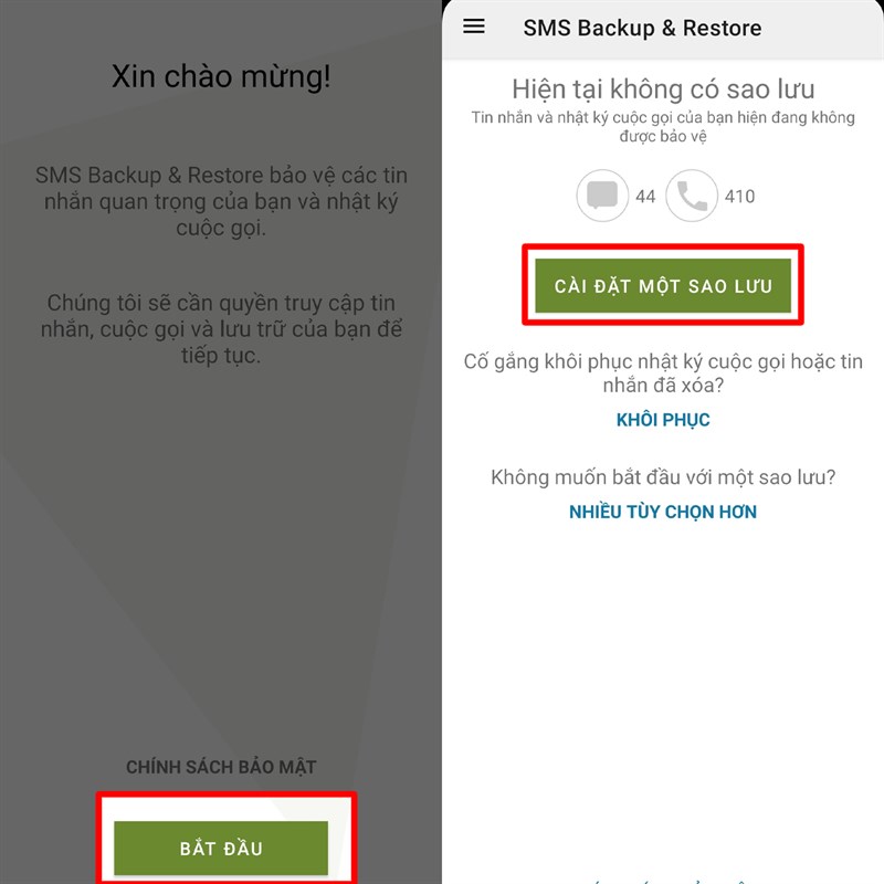 Sao lưu tin nhắn Sao lưu tin nhắn