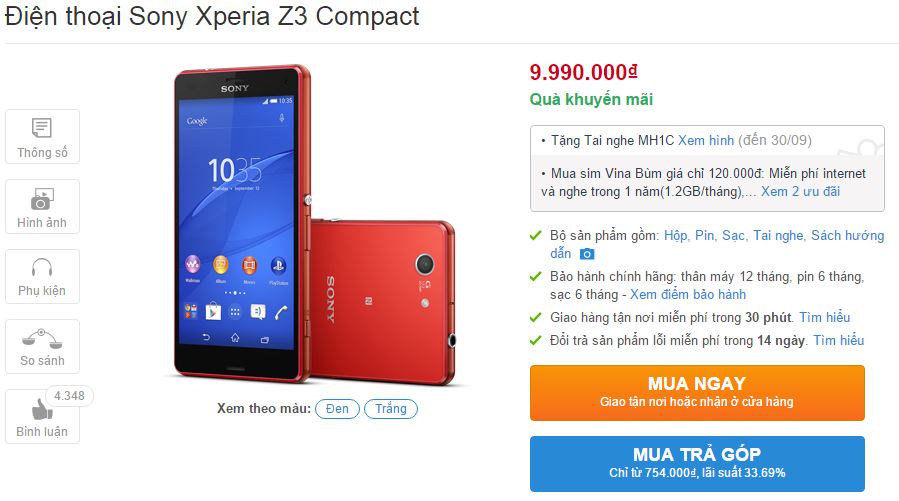 Xperia Z3 Compact giảm giá mạnh mẽ