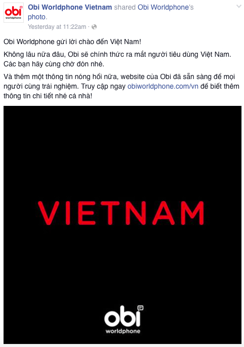 Quảng cáo đến Việt Nam của Obi