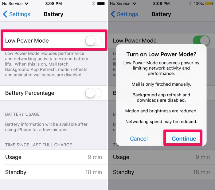 Kích hoạt tính năng Low Power Mode