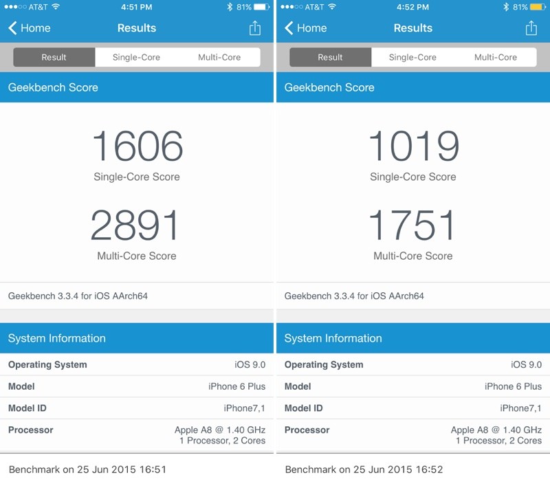 Kiểm tra hiệu suất pin trên iOS 9 bằng Geekbench 3