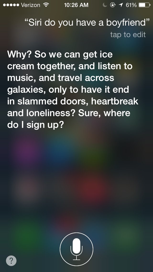 Hỏi: Siri, e có bạn trai chưa Hỏi: Siri, e có bạn trai chưa