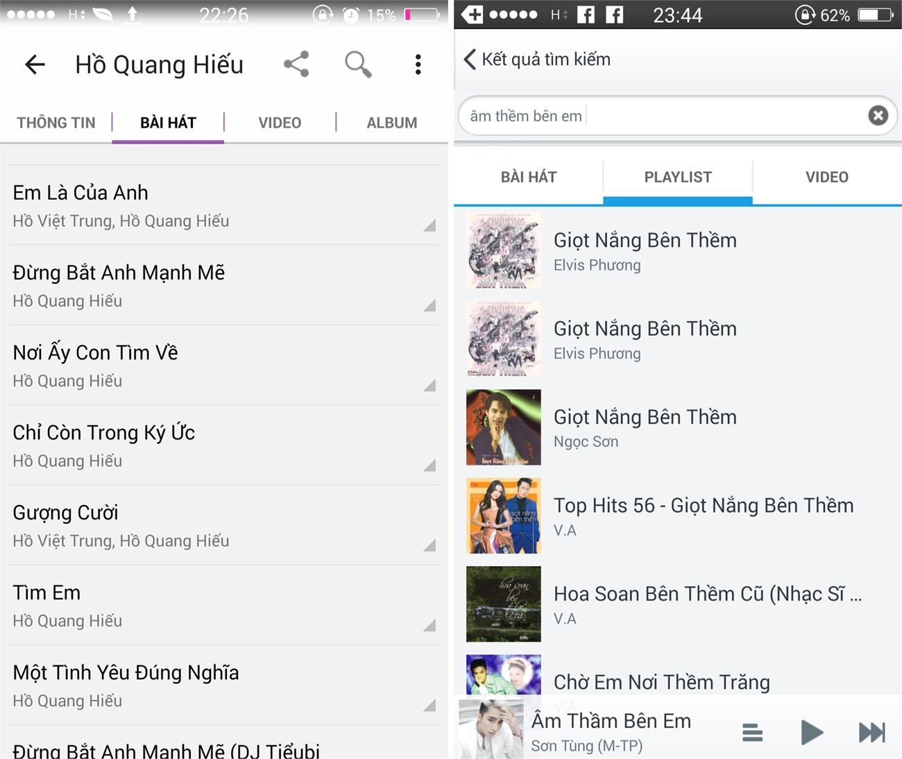 So sánh hai ứng dụng nghe nhạc trực tuyến Zing Mp3 và Nhaccuatui 3 quản lý bài hát