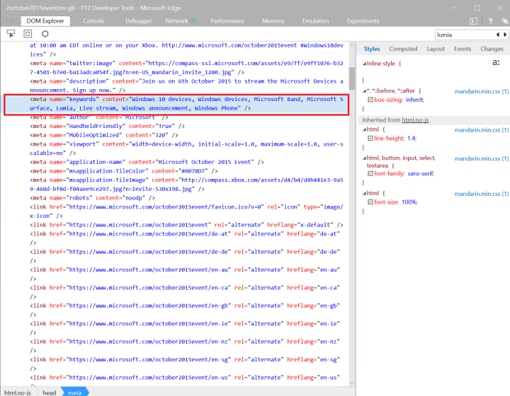Bộ mã bị rò rỉ từ trang sự kiện của Microsoft Bộ mã bị rò rỉ từ trang sự kiện của Microsoft