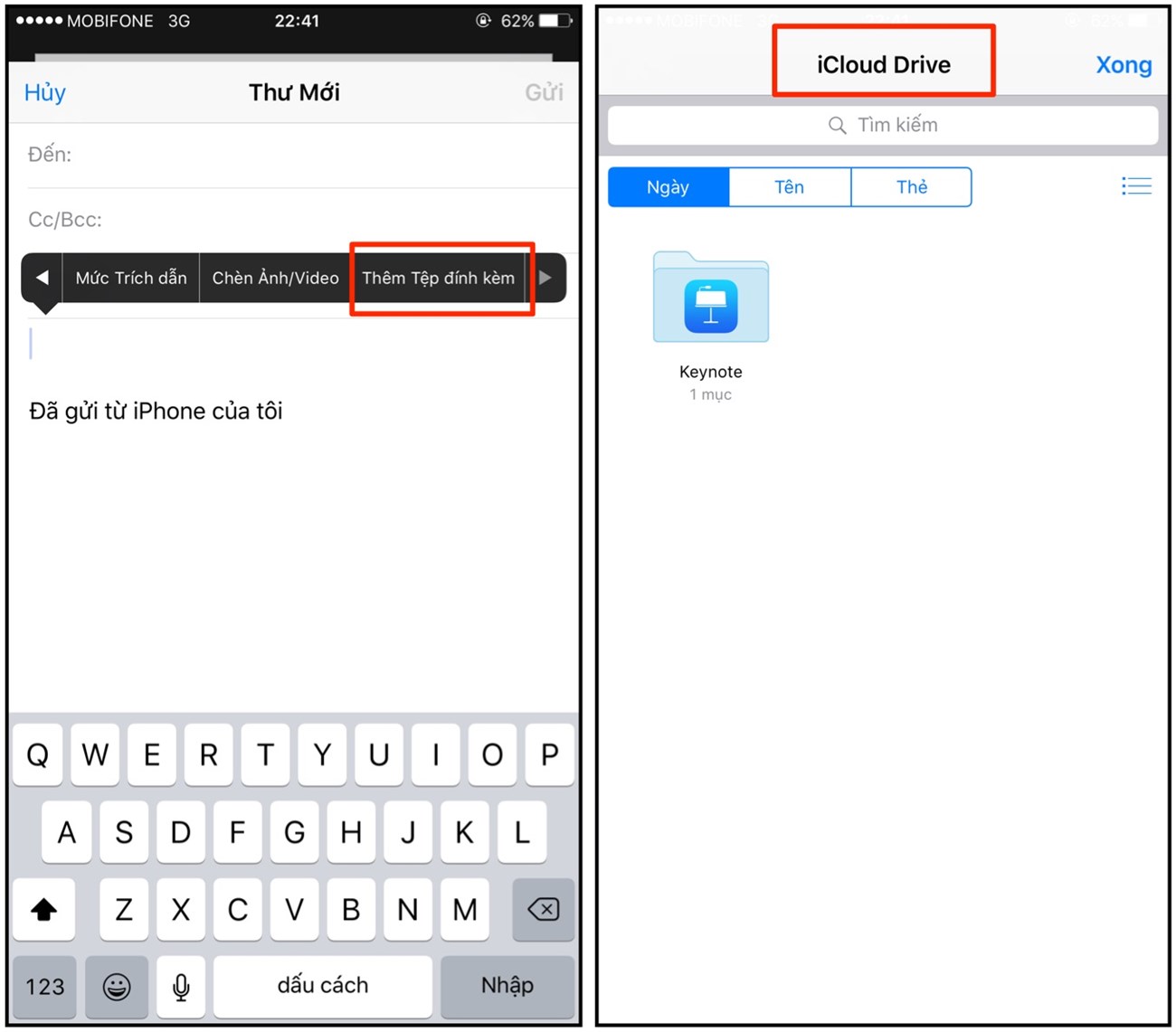 Bạn có thể đính kèm email từ iCloud Drive