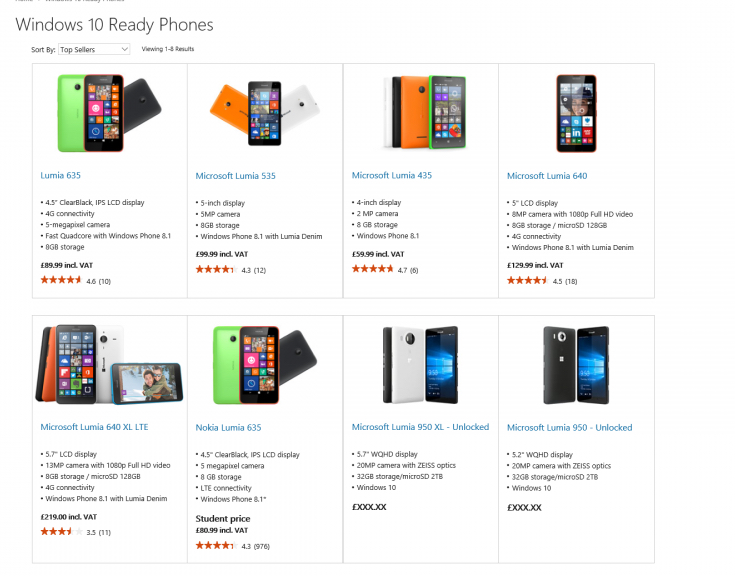 Lumia 950 và Lumia 950 XL xuất hiện trên trang bán hàng của Microsoft