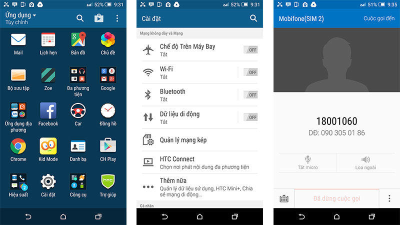 Giao diện sử dụng HTC One E9 Dual