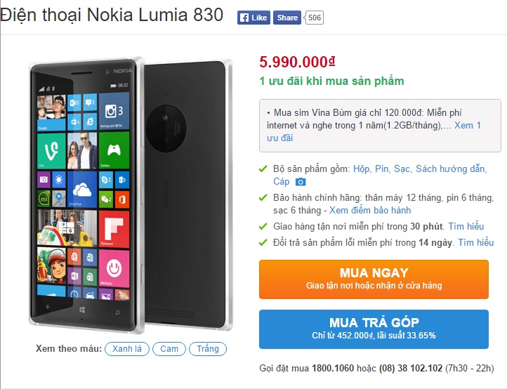 Nokia Lumia 830 giảm giá