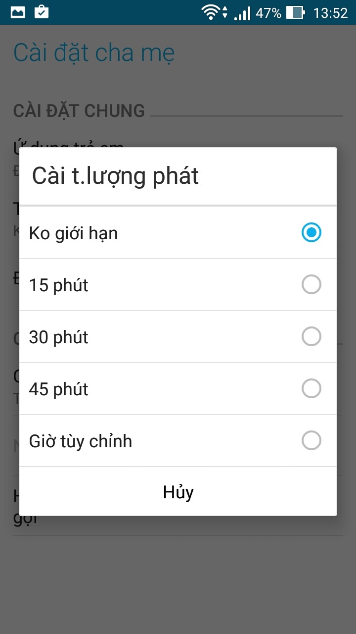 Các tùy chọn thời gian cho con nhỏ sử dụng điện thoại