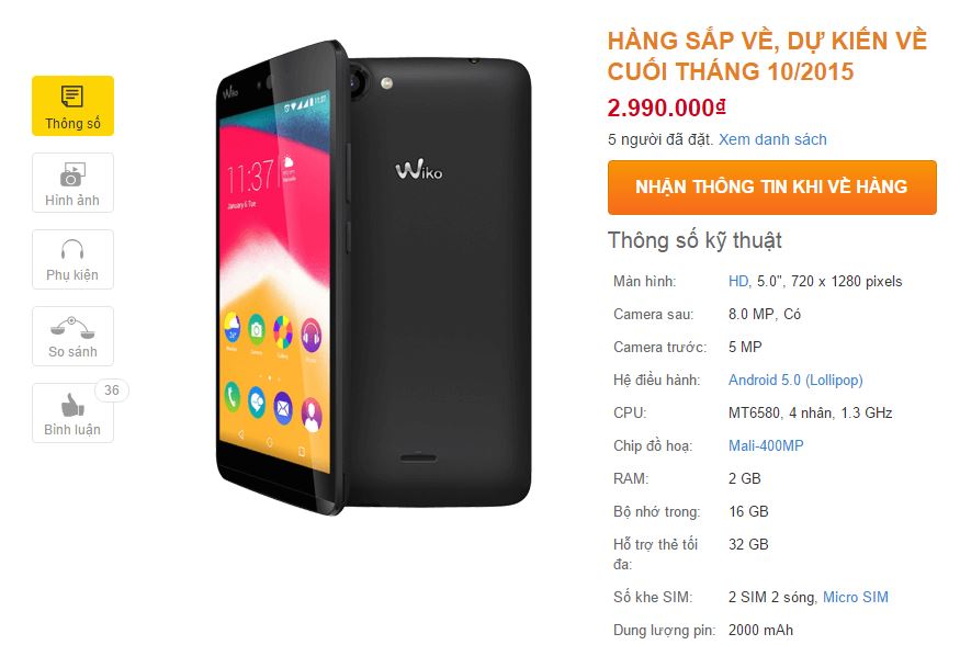 Wiko Rainbow Jam có giá 2,99 triệu đồng