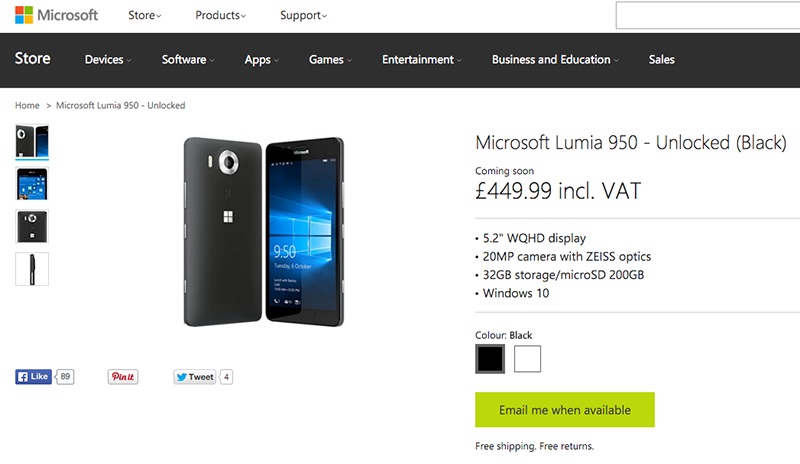 giá mới của lumia 950 tại Anh giá mới của lumia 950 tại Anh